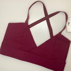 Live the Process Yoga Sports Bra Cross over Strap Maroon Red Burgundy